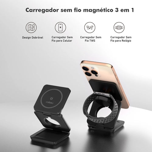 AirBase 3X® – Base de Carregamento Sem Fio 3 em 1 para Celular, Smartwatch e Fones (Qi)