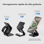 AirBase 3X® – Base de Carregamento Sem Fio 3 em 1 para Celular, Smartwatch e Fones (Qi)
