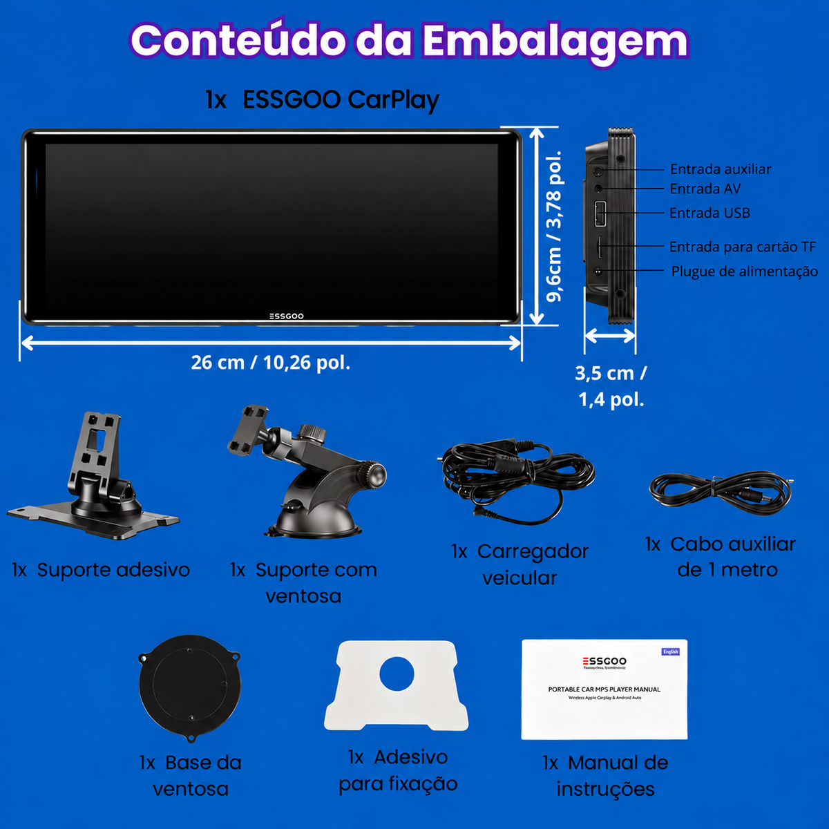 ESSGOO CarPlay 10,26 — Central Multimídia Sem Fio