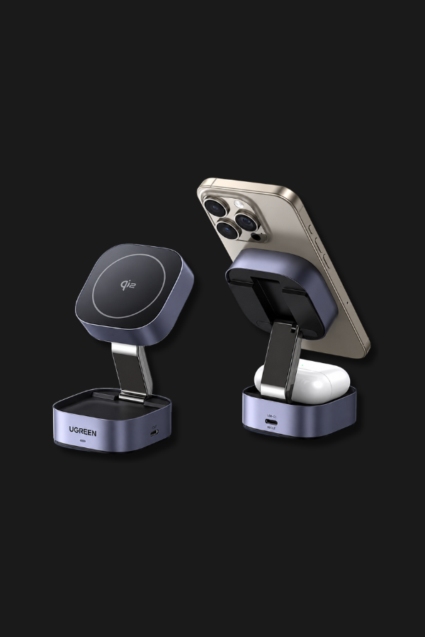 UGREEN Duo Qi2 — Base Magnética para iPhone e AirPods
